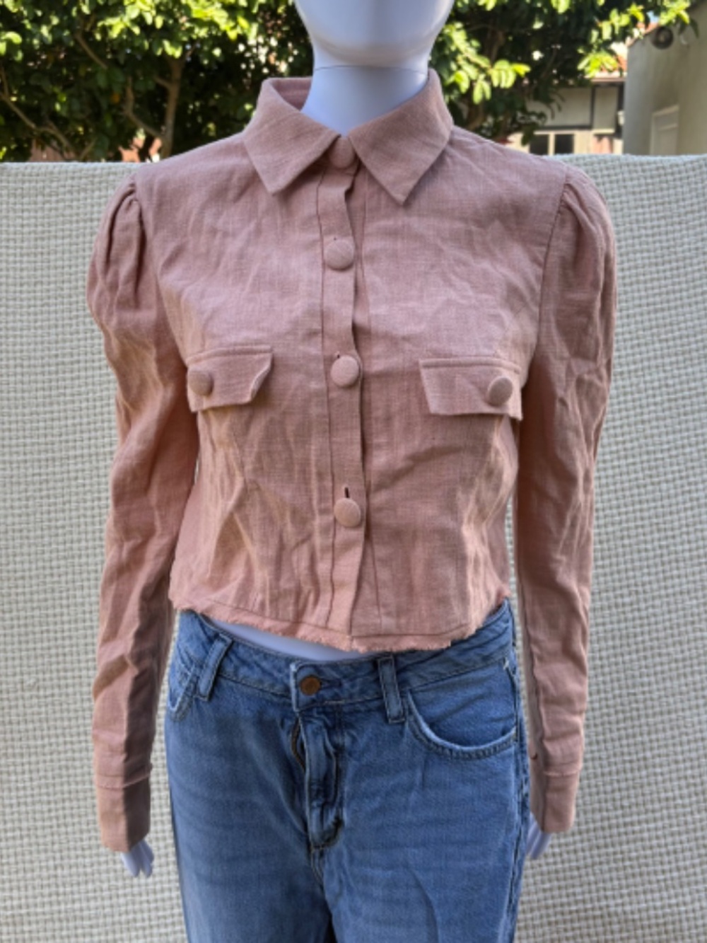 Revolve Sample Linen Cotton Blend Cropped Blazer Jacket Salmon (XS/S)